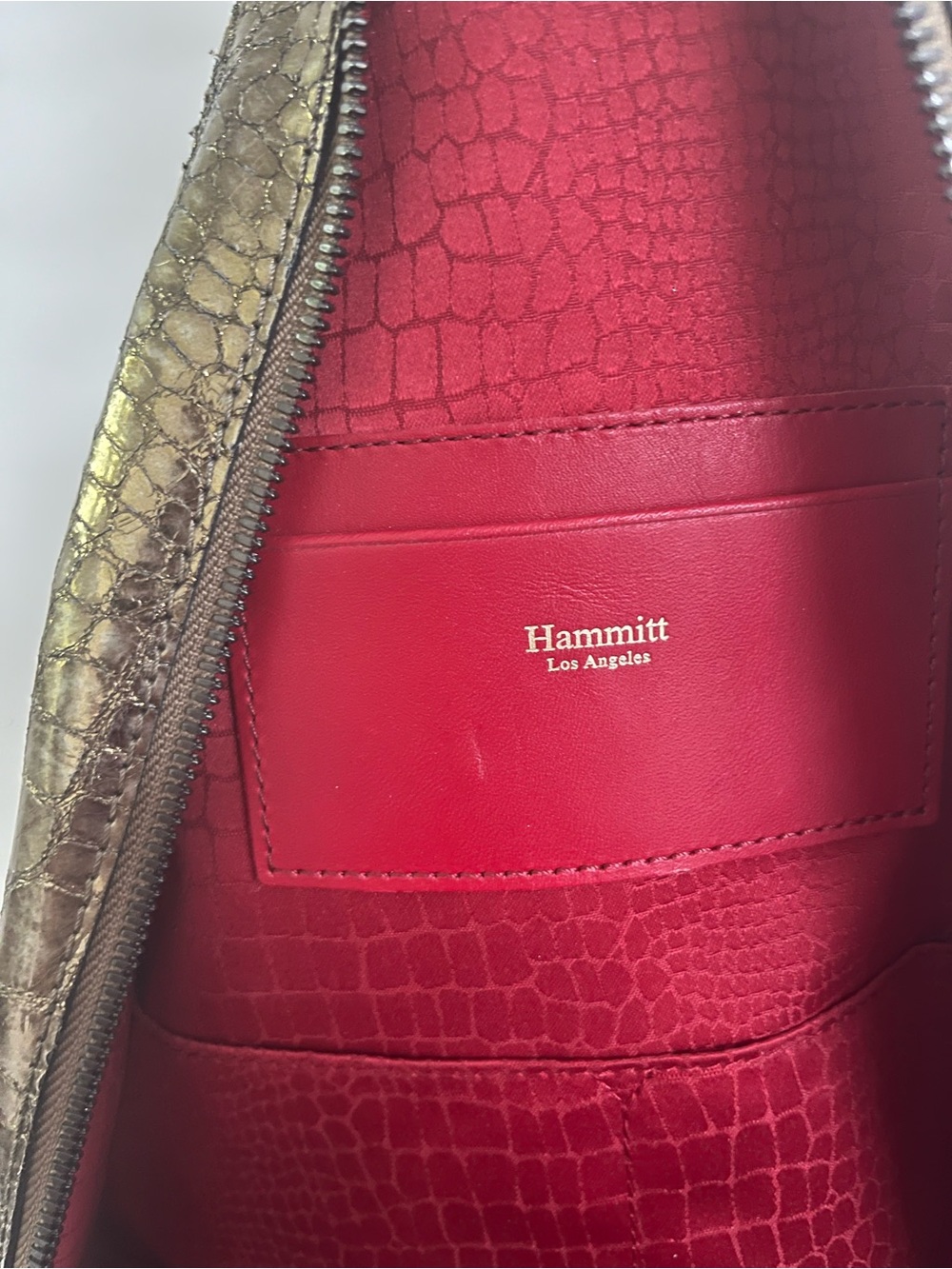 Hammitt Hunter 2 Medium Metallic Gold Croc-Embossed Backpack 14” Used Twice. - Picture 5 of 7